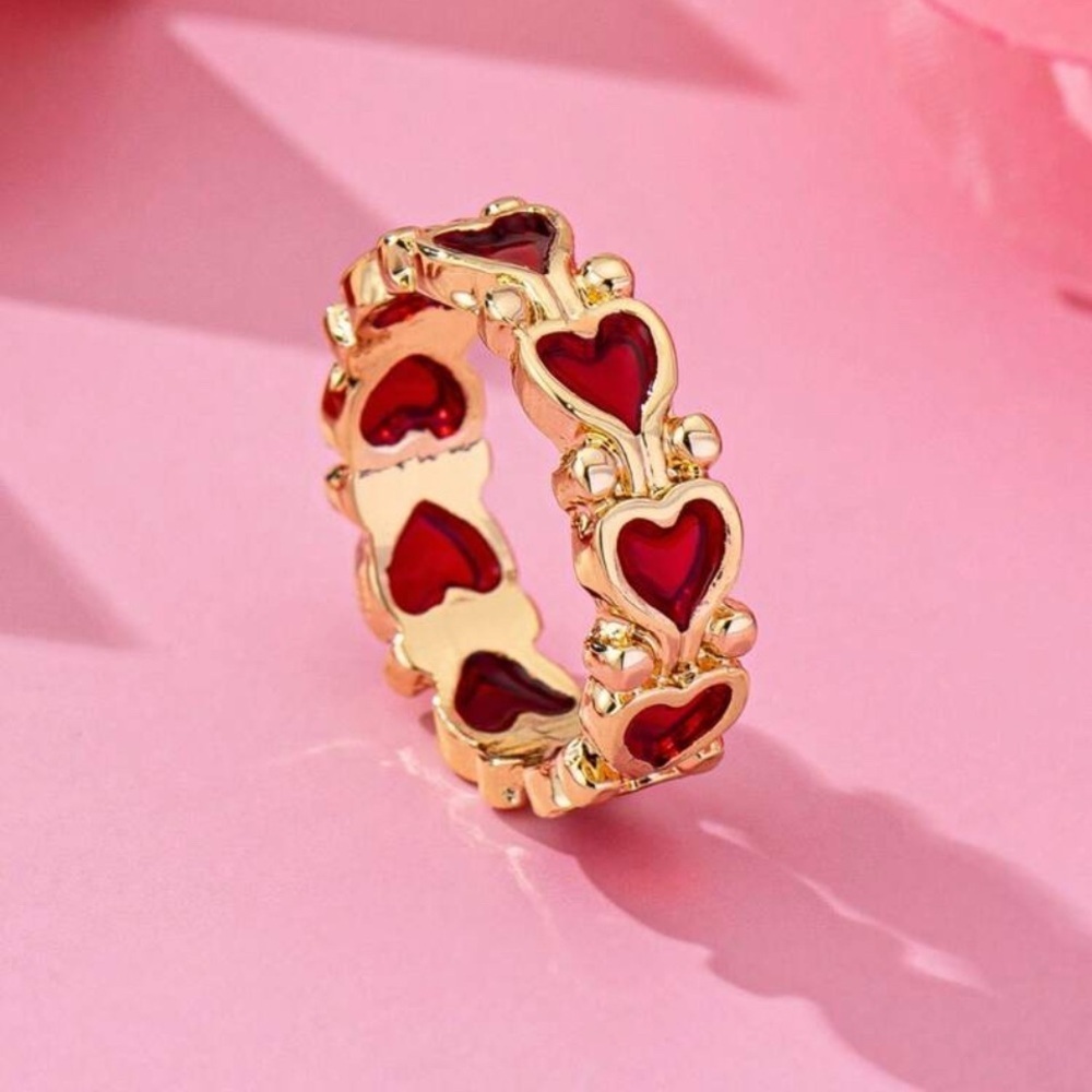❤️❤️❤️3 for 12$❤️❤️❤️Gold and Red Heart Ring-7